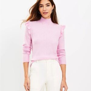 NWT Women’s Pink Shoulder Ruffle Mock Neck Sweater from LOFT